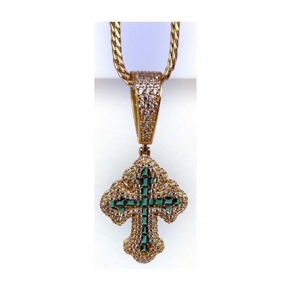 Medalla cruz verde de oro 18k